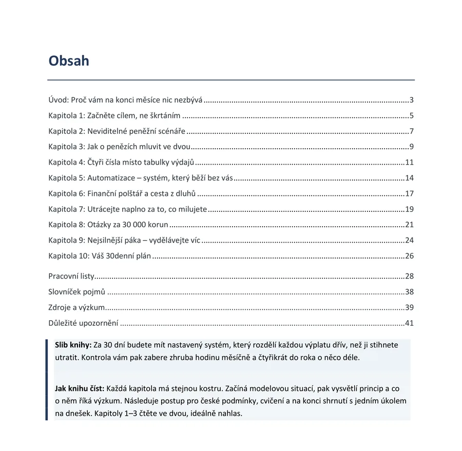 Náhled strany s obsahem e‑booku